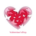 Greeting card for Valentine`s Day. Volumetric hearts, with butterflies, Origami, paper style. Royalty Free Stock Photo