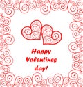 Greeting card for Valentines day with red decorative curled frame and hearts Royalty Free Stock Photo