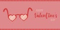 Greeting card for Valentines day with trendy heart shaped sunglasses on pink background with text - Happy Valentines day. Cute