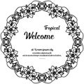 Greeting card welcome tropical, ornate flower and leaves. Vector Royalty Free Stock Photo