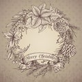 greeting card with winter plant wreath