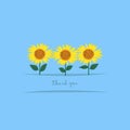 Greeting card with yellow sunflowers on a blue background with the inscription thank you. Illustration design for business Royalty Free Stock Photo