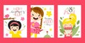 Greeting cards with cute girls, happy womens day, vector illustration Royalty Free Stock Photo