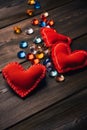 greeting cards decoration holiday valentines day hearts wooden background Royalty Free Stock Photo