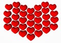 Hearts. Heart made of hearts. Postcard. On white background. Valentine`s Day. The 14th of February. Love. Feelings of love. 3d ren
