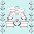 Greeting cards for Mother`s Day, Conceptual Vector illustration. Flower seedlings, rainbows, clouds