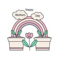 Greeting cards for Mother`s Day, Conceptual Vector illustration. Flower seedlings, rainbows, clouds