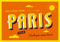 Greetings from Paris, Texas, USA - Touristic Postcard. Royalty Free Stock Photo