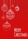 Greeting Christmas card with balls decorated doodle pattern