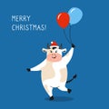 Greeting Christmas card bull air balloon vector Royalty Free Stock Photo