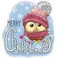 Greeting Christmas card with cartoon Owl