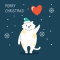 Greeting Christmas card cat with balloon vector Royalty Free Stock Photo