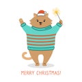 Greeting Christmas card cat in sweater vector Royalty Free Stock Photo