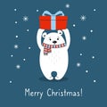 Greeting Christmas card polar bear gift box vector Royalty Free Stock Photo