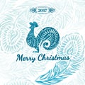 Greeting Christmas card 2017. With the symbol, the rooster