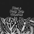 Greeting Christmas card in vintage style. Vector hand drawn illustrations on chalk board. Banner template with coniferous, pine b Royalty Free Stock Photo