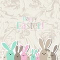 Greeting Easter card, colorful easter bunny family