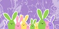 Greeting Easter card, colorful easter bunny family