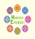 Greeting Easter embroidery with Happy Easter lettering and colorful eggs