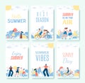 Greeting Flat Cartoon Summer Cards Set with People Royalty Free Stock Photo