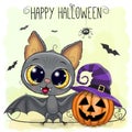 Cute Cartoon Bat with pumpkin Royalty Free Stock Photo