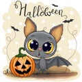 Cute Cartoon Bat with pumpkin Royalty Free Stock Photo