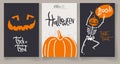 Greeting Halloweens cards with pumpkin, skeleton and hand lettering