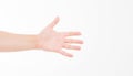 Greeting hand. Caucasian arm. Mock up. Copy space. Template. Blank.