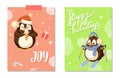 Happy Holidays and Joy Card with Penguin Vector