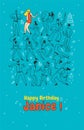 Personal greeting card. Party dance people. Line illustration set. Happy birthday