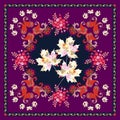 Greeting or invitation card, bandana print, carpet, pillowcase with vintage ornament in indian style.