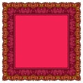 Greeting or invitation card, bandana print or scarf with beautiful ornamental frame. Vector pattern with ethnic motifs