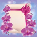 Greeting or invitation card with purple orchid