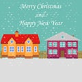 Greeting poster with snowy street. Merry Christmas Royalty Free Stock Photo
