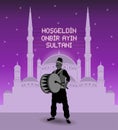 Greeting ramadan with mahya lights and ramadan drummer Turkish - welcome sultan of the eleven months