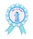 Greeting satin medal with bottle for baby boy. Invitation card with bottle. Baby Shower vector illustration eps10