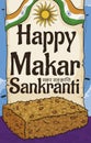 Delicious Sesame Chikki Snack over Greeting Scroll for Makar Sankranti, Vector Illustration