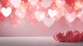 Greeting valentine for Valentines Day, banner with copy space. Red hearts on soft bokeh background. Template for Royalty Free Stock Photo