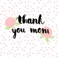 Greeting watercolor card. Mother's day.Thank you mom.Colorful hand drawn background with pink and violet colors.