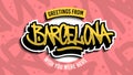 Greetings From Barcelona Spain Hand Drawn Lettering Postcard Concept Vector Design.