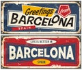 Greetings from Barcelona Spain retro souvenir old metal signs
