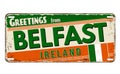 Greetings from Belfast vintage rusty metal plate