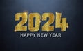 2024 greetings card with golden diamond effect. Shiny gold Happy New Year text. 3D rendering