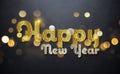 2024 greetings card with golden diamond effect. Shiny gold Happy New Year text. 3D rendering