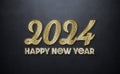 2024 greetings card with golden diamond effect. Shiny gold Happy New Year text. 3D rendering