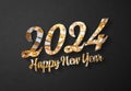 2024 greetings card with golden diamond effect. Shiny gold Happy New Year text. 3D rendering