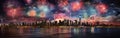 celebrate Happy new year fireworks sky and skyline with Panoramic cityscape Royalty Free Stock Photo