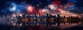 celebrate Happy new year fireworks sky and skyline with Panoramic cityscape Royalty Free Stock Photo