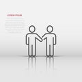 Greetings gesture icon in flat style. People handshake vector illustration on white isolated background. Hand shake business Royalty Free Stock Photo