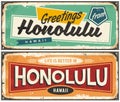 Greetings from Honolulu unique retro post card design Royalty Free Stock Photo